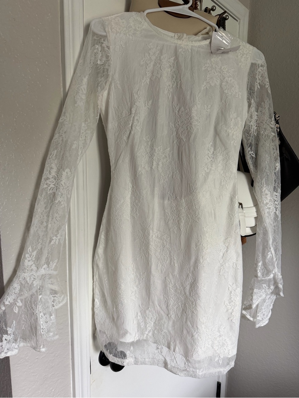 12th Tribe White Lace Long-Sleeve Mini Dress